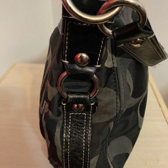 Coach #14710 Zoe Optic Black/Gray/Silver Signature Jacquard and Leather Trim - Picture 6 of 11